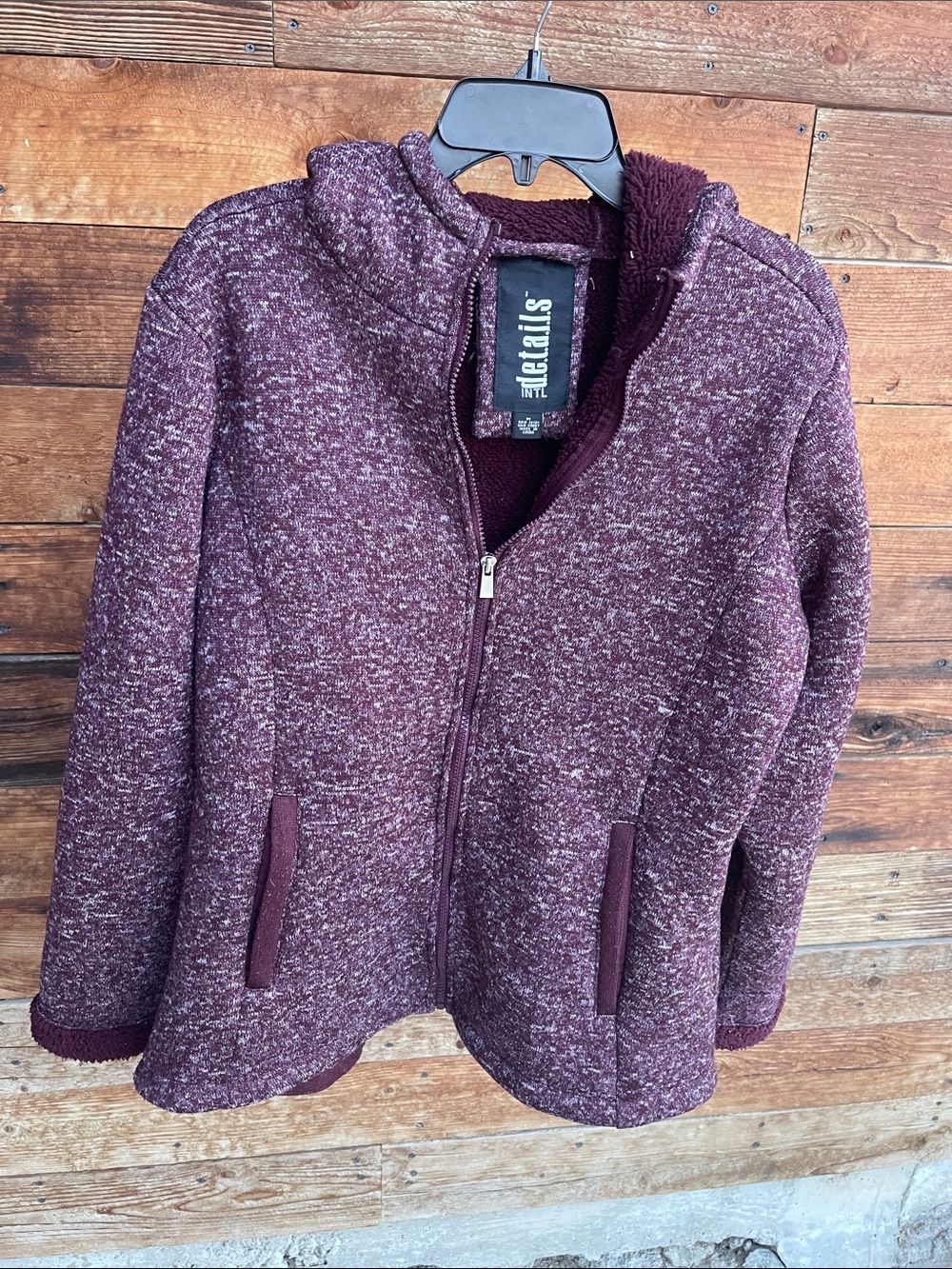 Details Intl Women’s Medium Burgundy Sherpa Lined Hooded Zip Jacket Marled